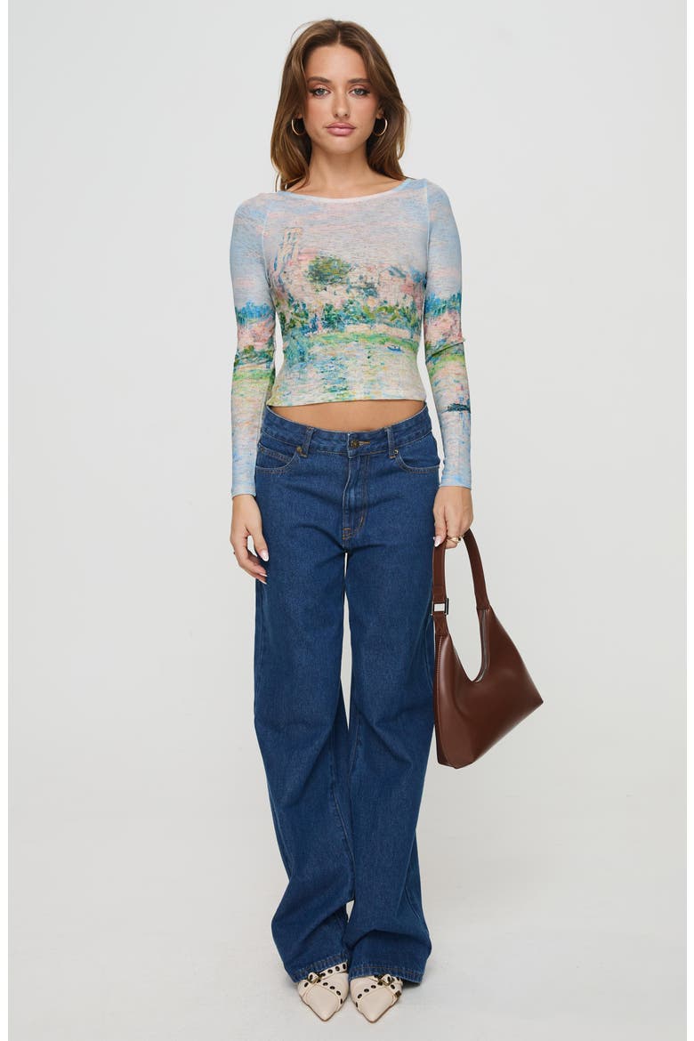Castle on the Hill Long Sleeve Crop T-Shirt, Alternate, color, BLUE MULTI