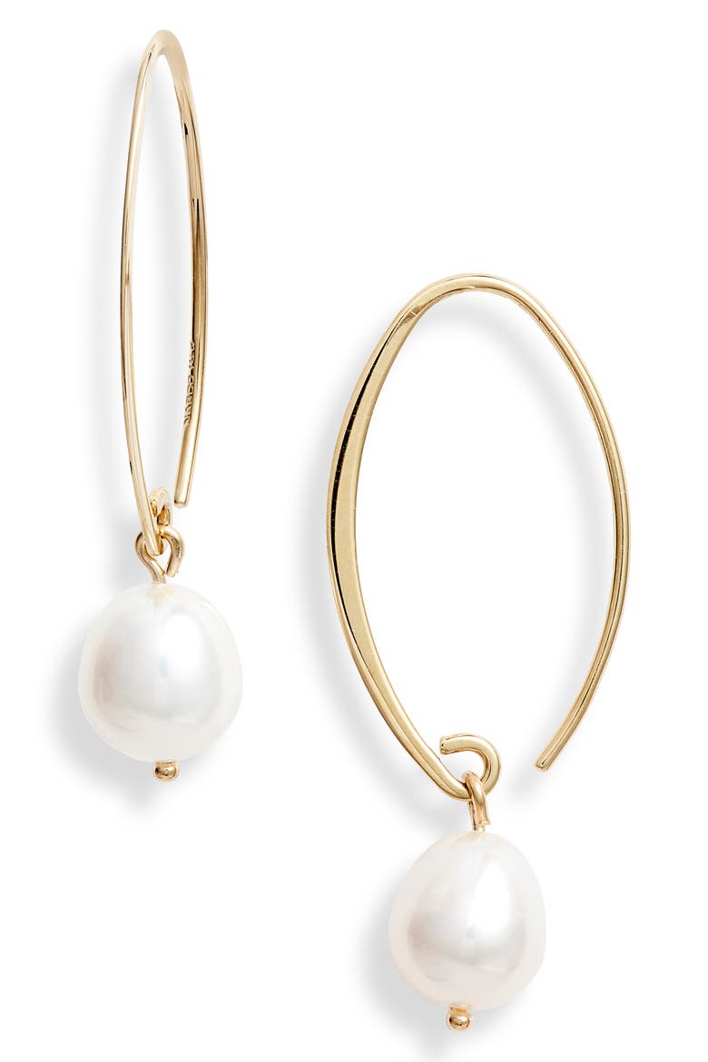 Briolette Gemstone Hoop Earrings, Main, color, YELLOW GOLD/ PEARL