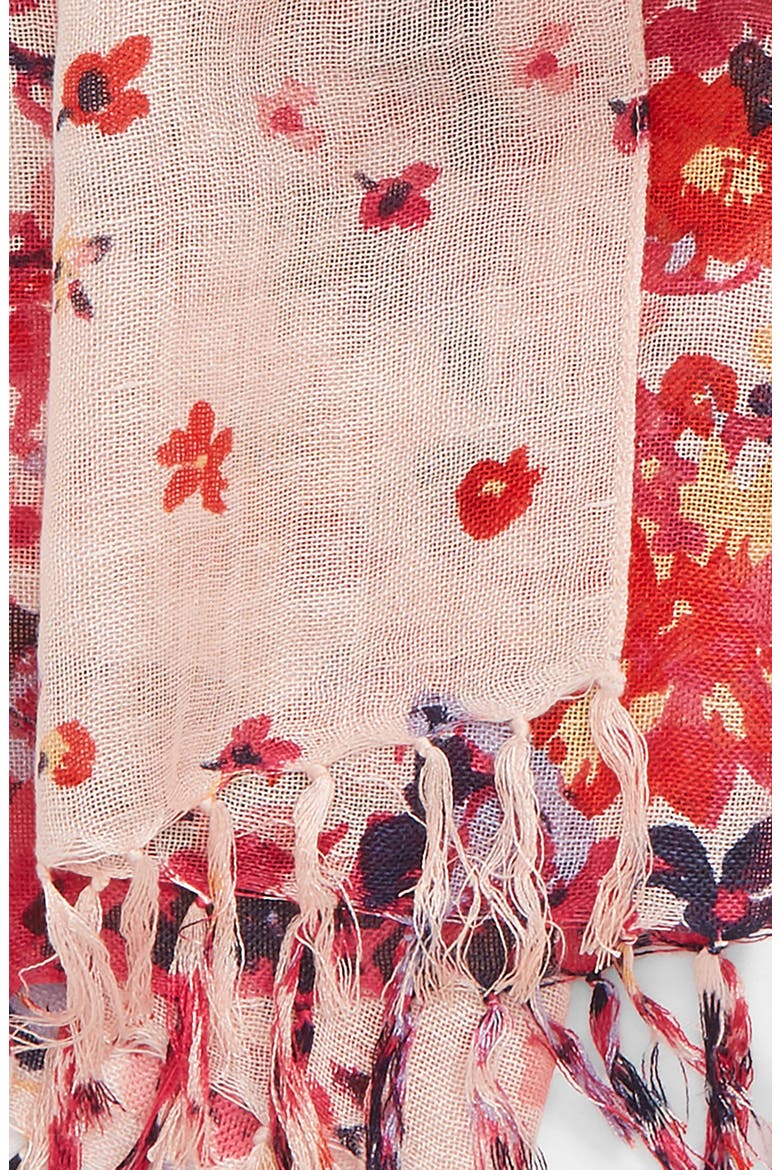 Painted Linen Blend Scarf, Alternate, color, PINK FLOWER VINE