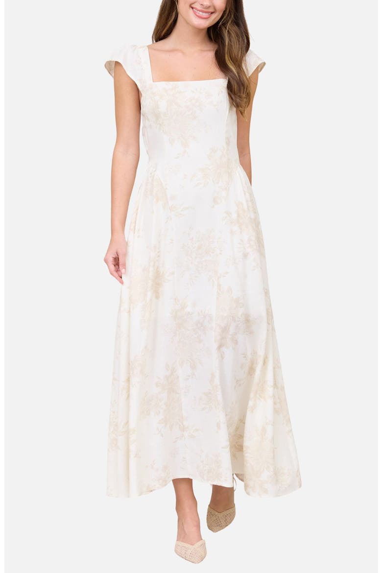 Floral Jacquard Midi Dress, Main, color, LIGHT KHAKI