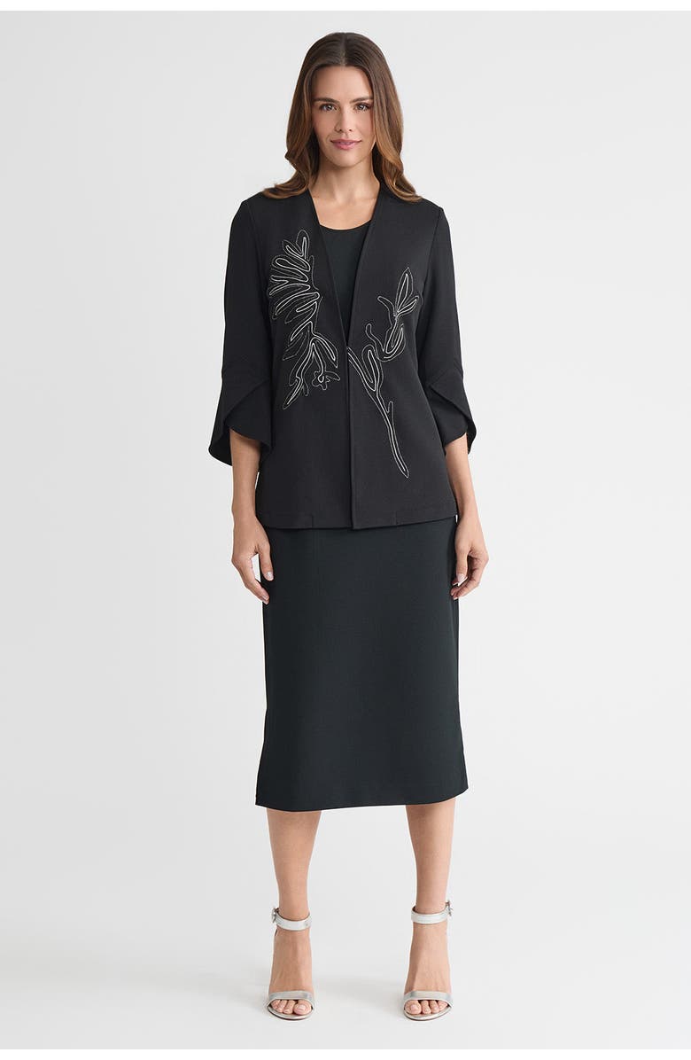 Ming Wang Floral Printed Stretch Deco Crepe Jacket, Alternate, color, Black