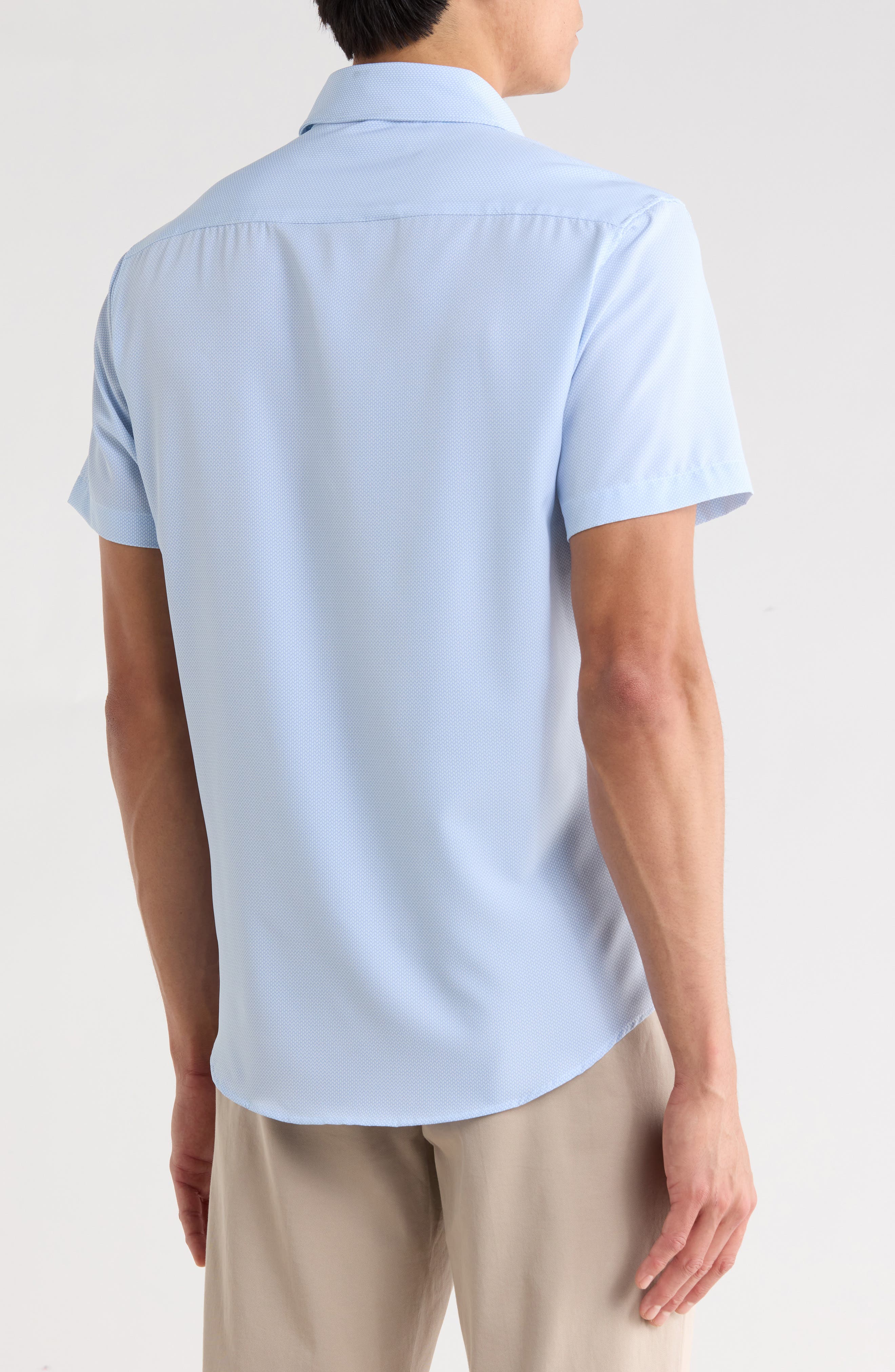 Microprint Short Sleeve Stretch Button-Up Shirt - image 2