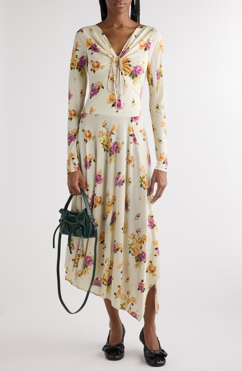Acne Studios Edna Rose Print Long Sleeve Dress, Main, color, 