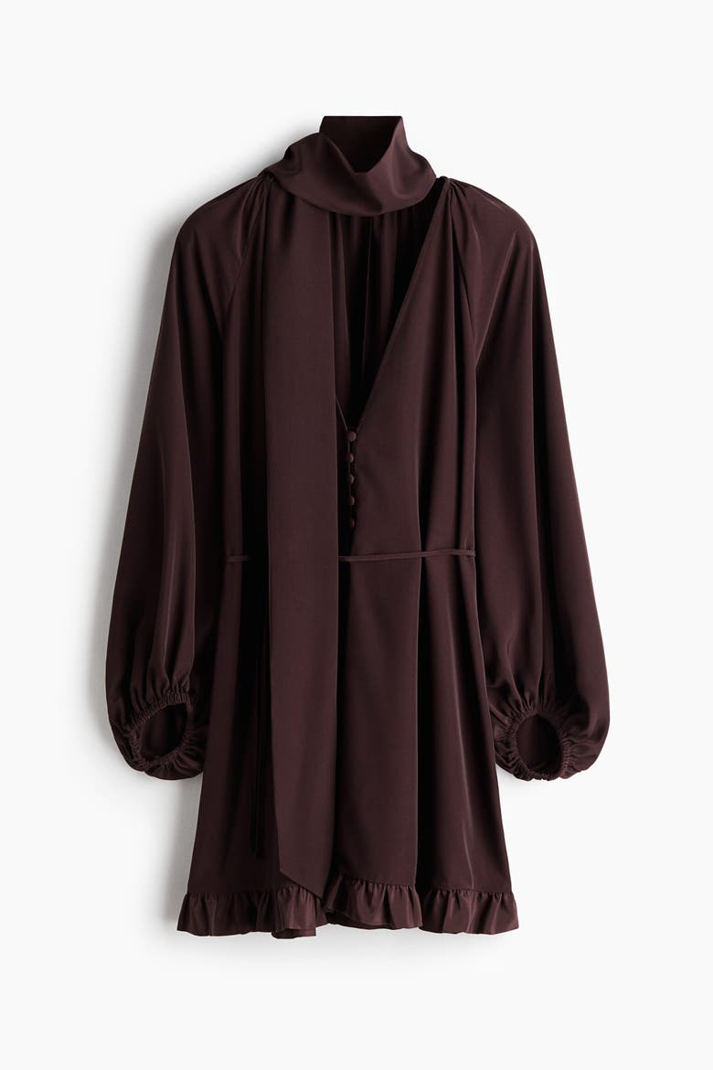 Scarf-detail Dress, Alternate, color, Dark brown