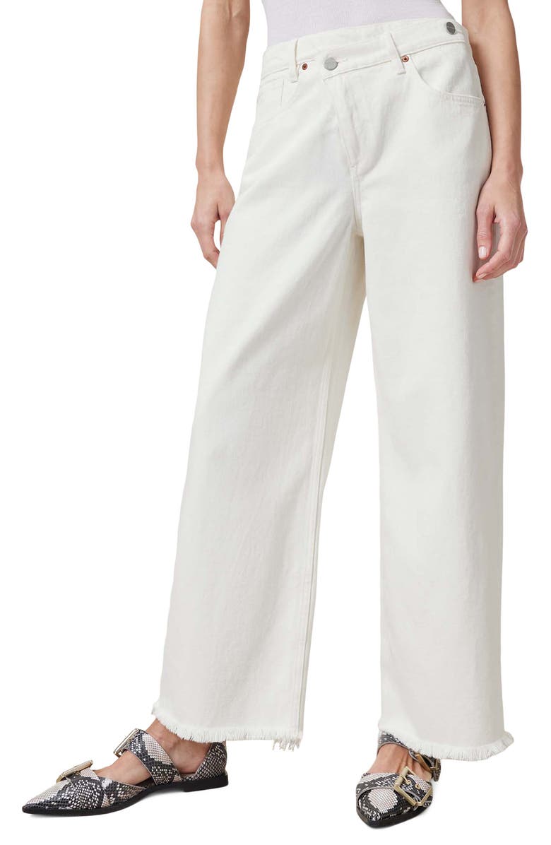 AllSaints Aki Crossover Fringe Hem Wide Leg Jeans, Main, color, Chalk White