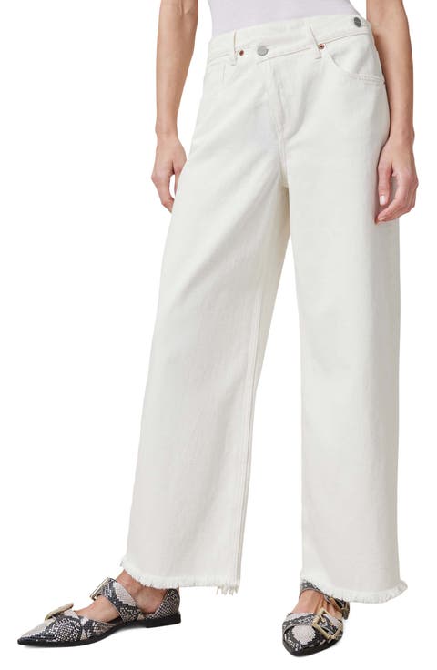 Aki Crossover Fringe Hem Wide Leg Jeans