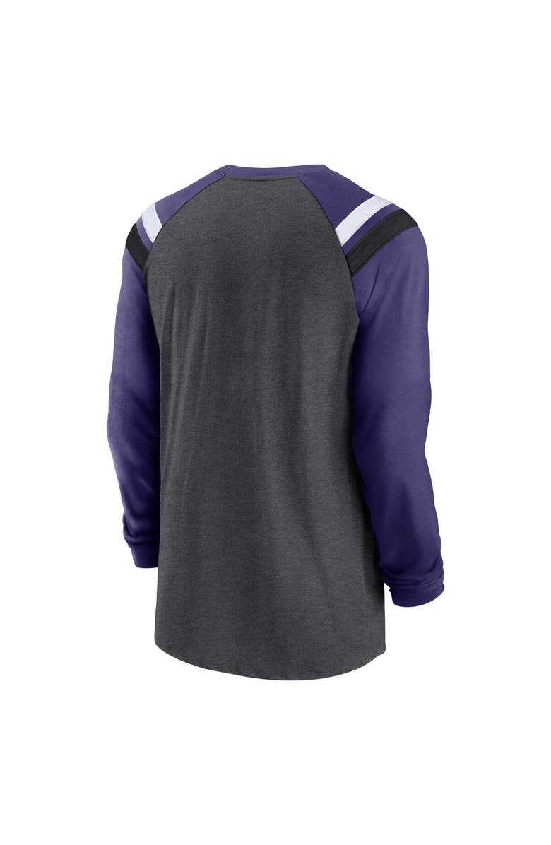 Nike Men's Nike Heathered Charcoal/Purple Baltimore Ravens Tri-Blend Raglan Athletic Long Sleeve Fashion T-Shirt, Alternate, color,