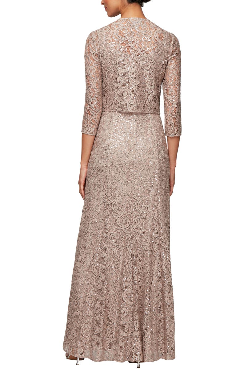 Alex Evenings Sequin Lace Jacket Formal Gown, Alternate, color, Buff