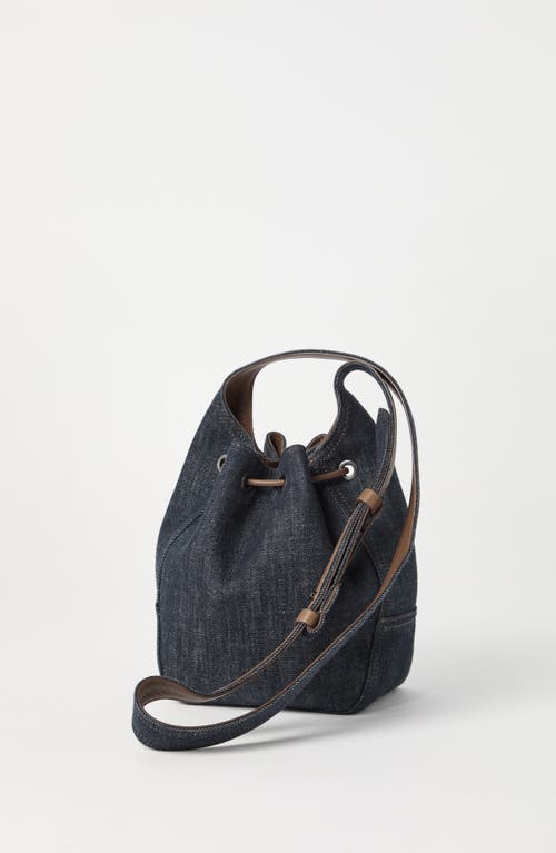 Brunello Cucinelli Denim Small Bc Duo Bucket Bag In Dark Denim C001