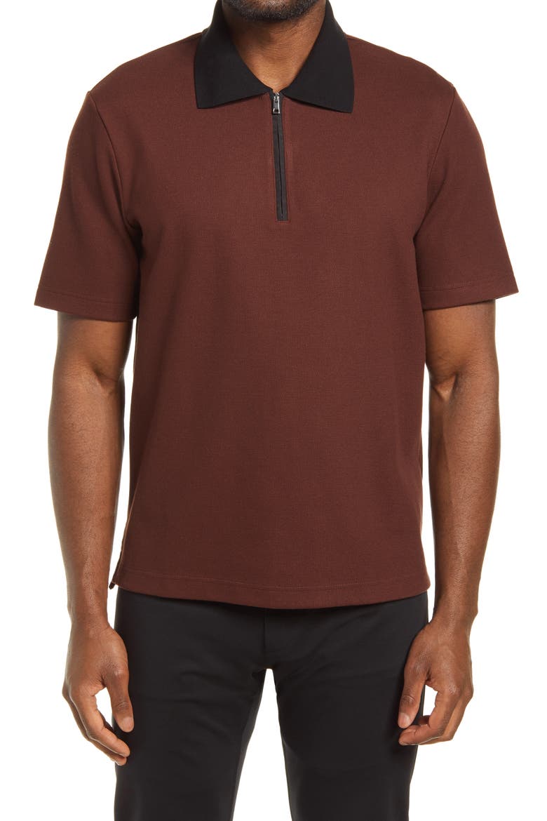 Carsone Short Sleeve Piqué Zip Polo, Main, color, DARK PIMENTO MULTI