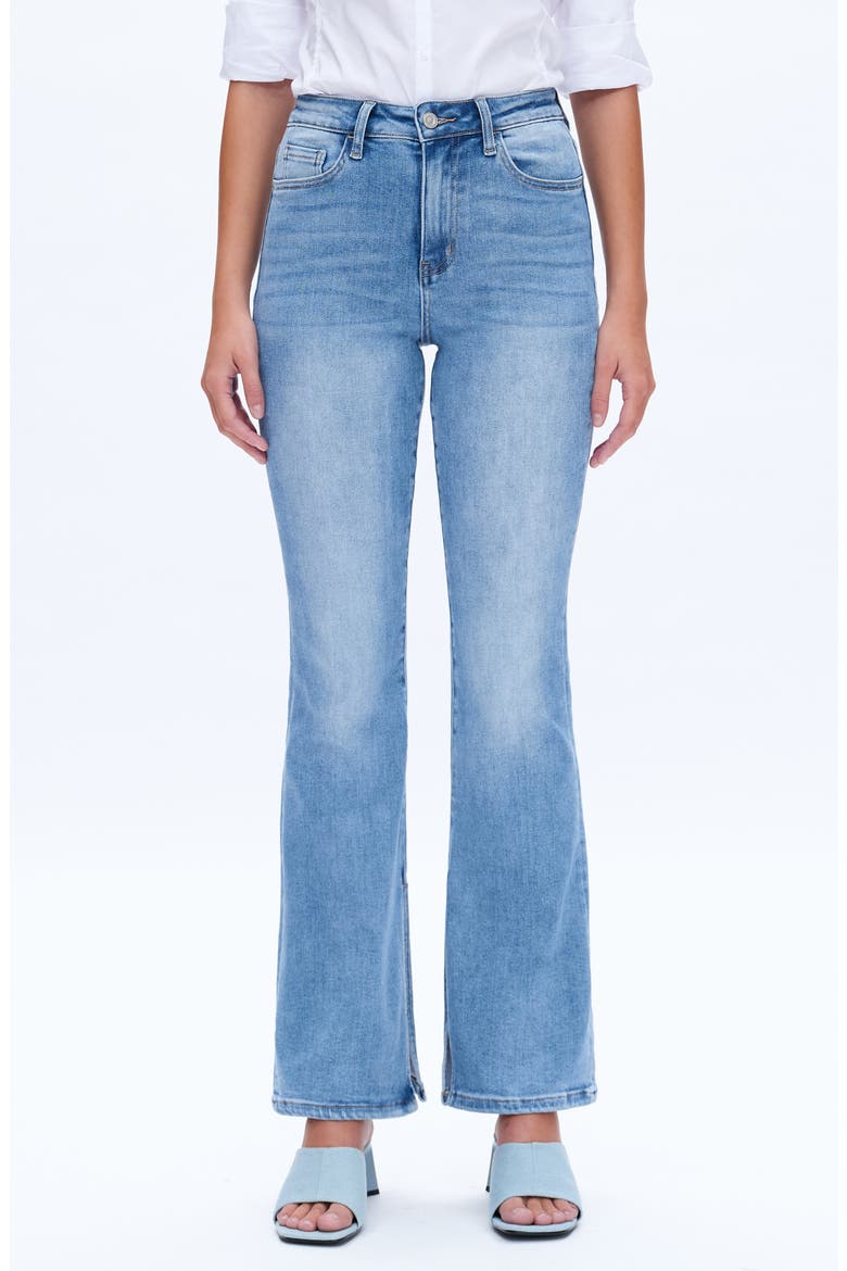 High Waist Slit Flare Jeans, Main, color, MEDIUM BLUE