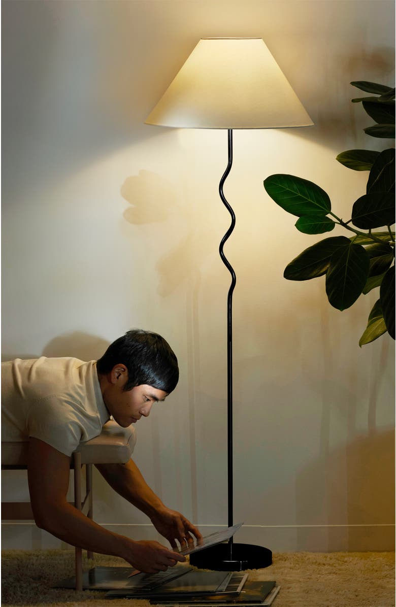 Brightech Squiggle 62" LED Modern Wavy Floor Lamp with Fabric Shade, Bulb Included, Alternate, color, Classic Black