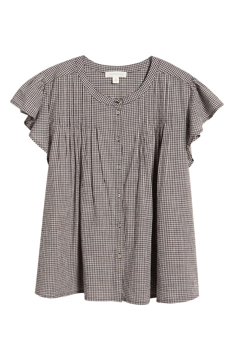 Treasure & Bond Gingham Flutter Sleeve Button-Up Top, Alternate, color, Black- Ivory Gingham