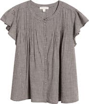 Treasure & Bond Gingham Flutter Sleeve Button-Up Top