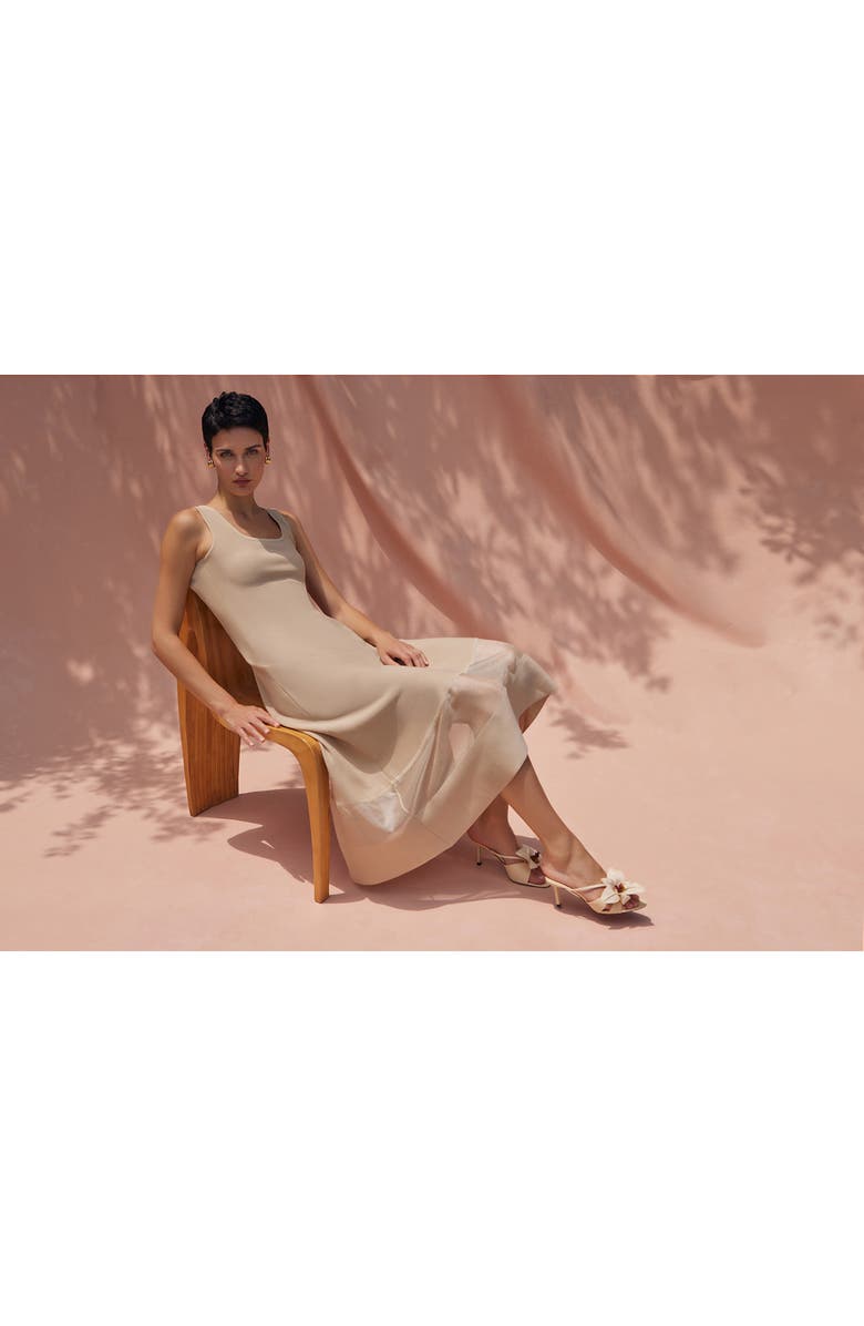 Misook Modern Fit 
Flare Sheer Hem Midi Dress, Alternate, color, Biscotti