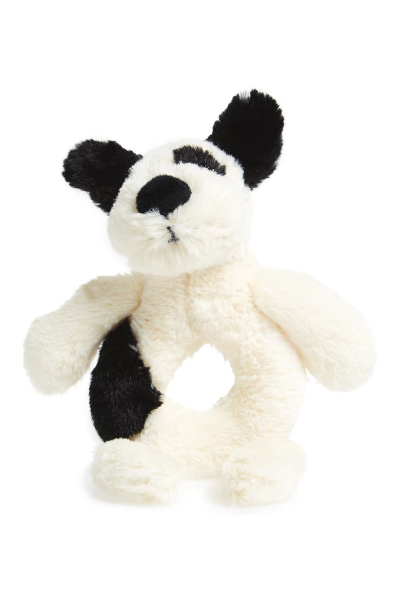 'Dog' Grabber Rattle, Main, color, CREAM/ BLACK