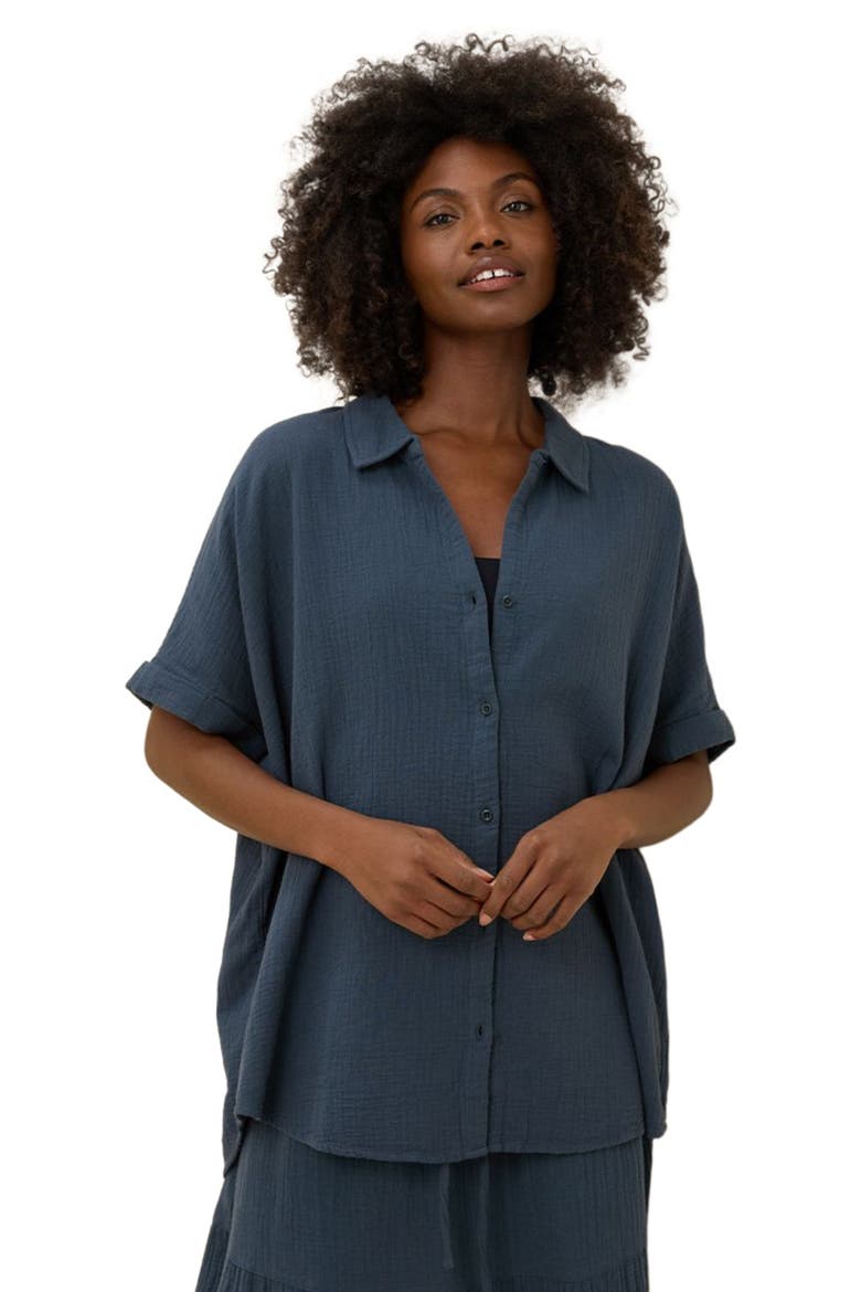 Organic Cotton Coastal Double Gauze Oversized Shirt, Main, color, French Navy