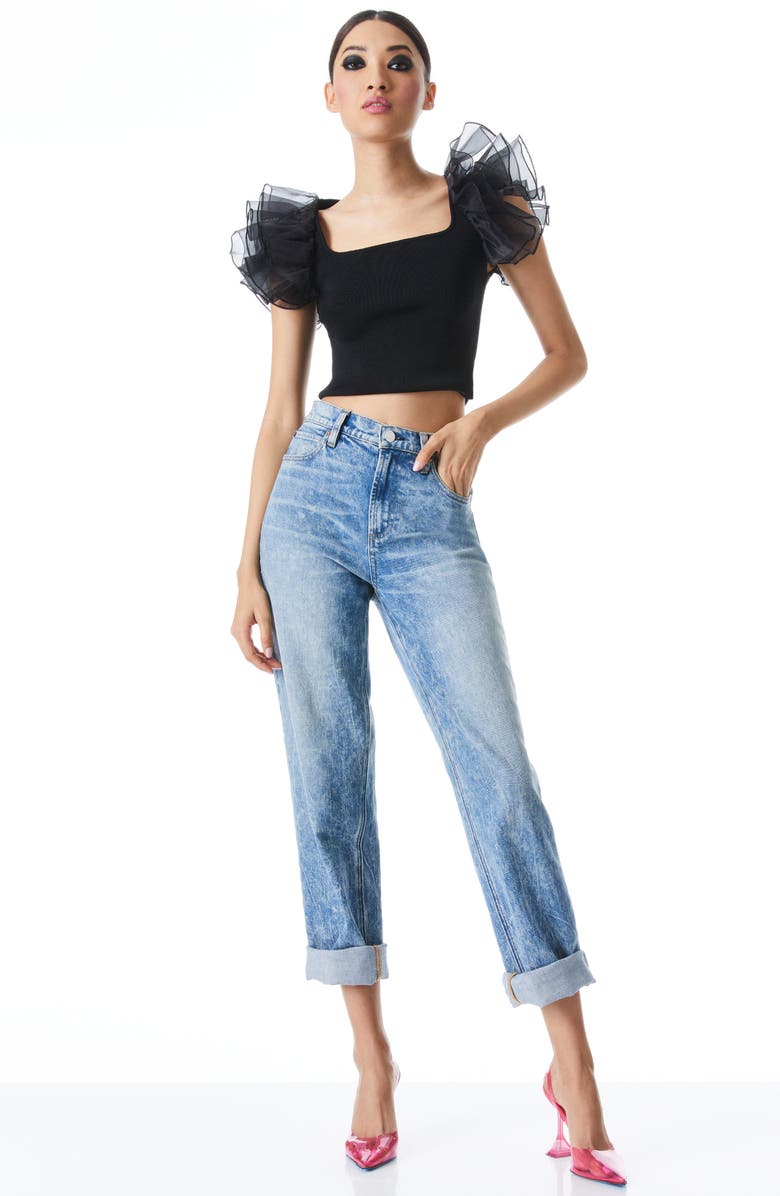 Alice + Olivia Merida Ruffle Sleeve Silk Blend Top, Alternate, color,