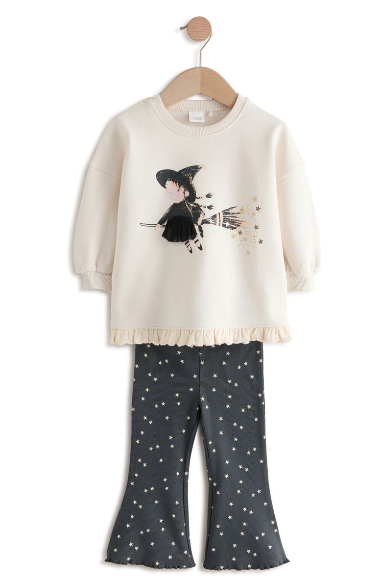 NEXT Kids' Witch Halloween Graphic Sweatshirt & Flare Leggings Set, Main, color, 