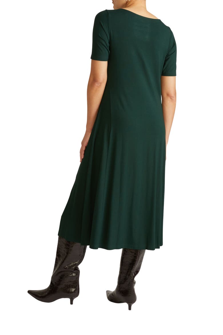 Serena Short Sleeve Jersey Midi Dress, Alternate, color, SCARAB GREEN
