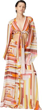 Missoni Printed Silk Crop Top With Wide Sleeves And Front Knot