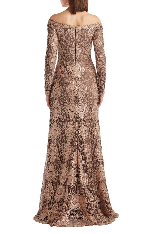 Tadashi Shoji Elisara Sequin Embroidered Gown In Brown