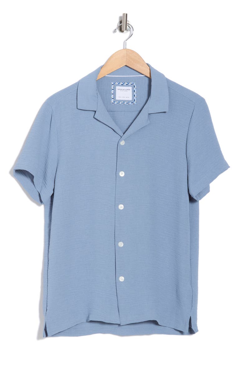 Textured Short Sleeve Button-Up Shirt, Alternate, color, LIGHT BLUE