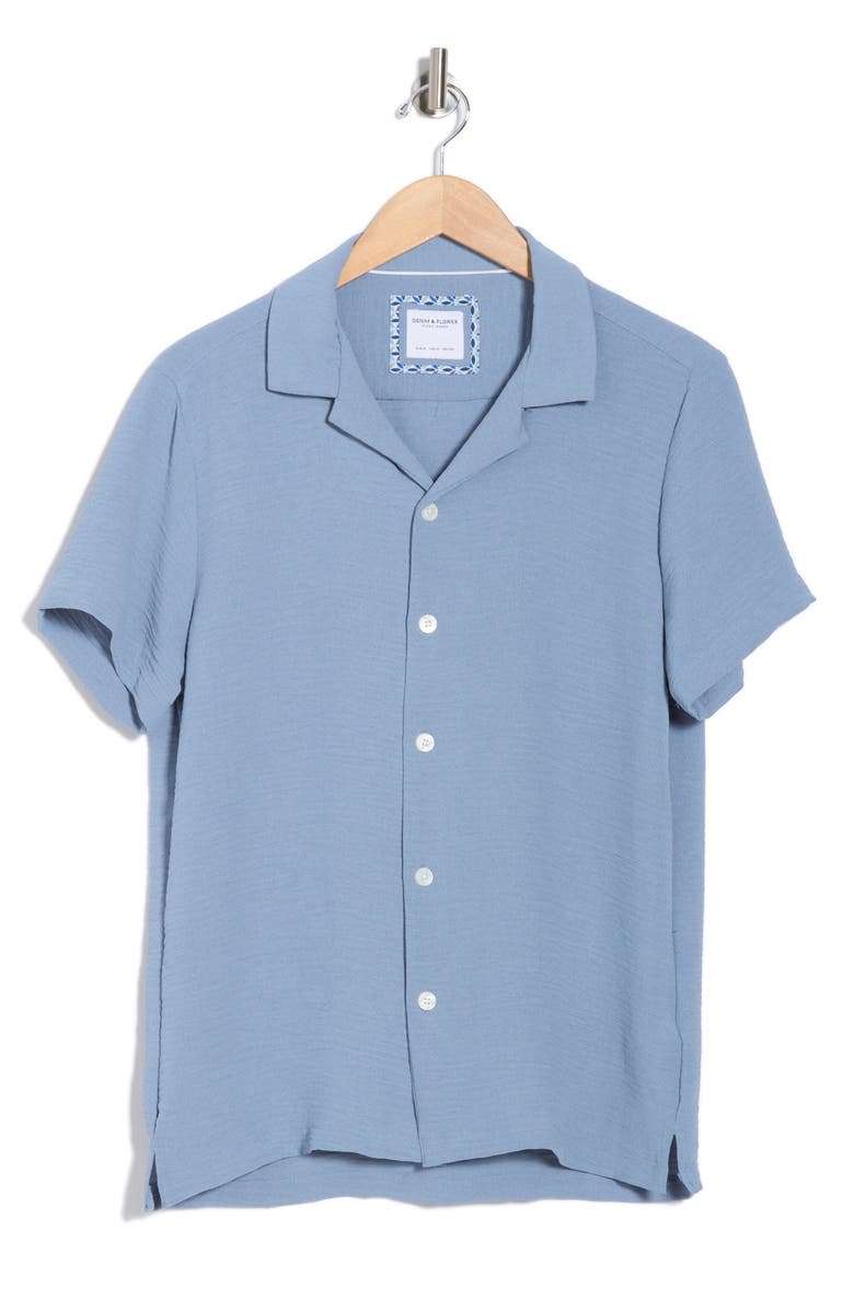 DENIM AND FLOWER Textured Short Sleeve Button-Up Shirt, Alternate, color, Light Blue