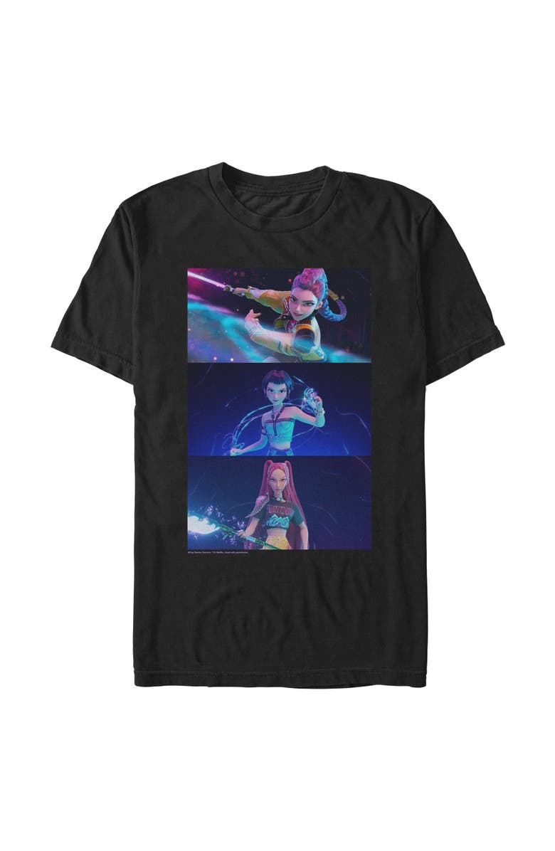 KPop Demon Hunters Men's KPop Demon Hunters Group Shot Trio Graphic T-Shirt, Main, color, Black