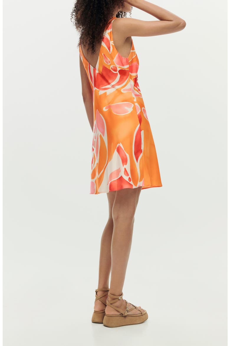 Abstract Floral Print Satin Minidress, Alternate, color, ORANGE