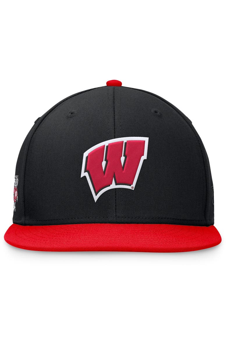 TOP OF THE WORLD Men's Top of the World Black/Red Wisconsin Badgers Rally Two-Tone Fitted Hat, Alternate, color, Black