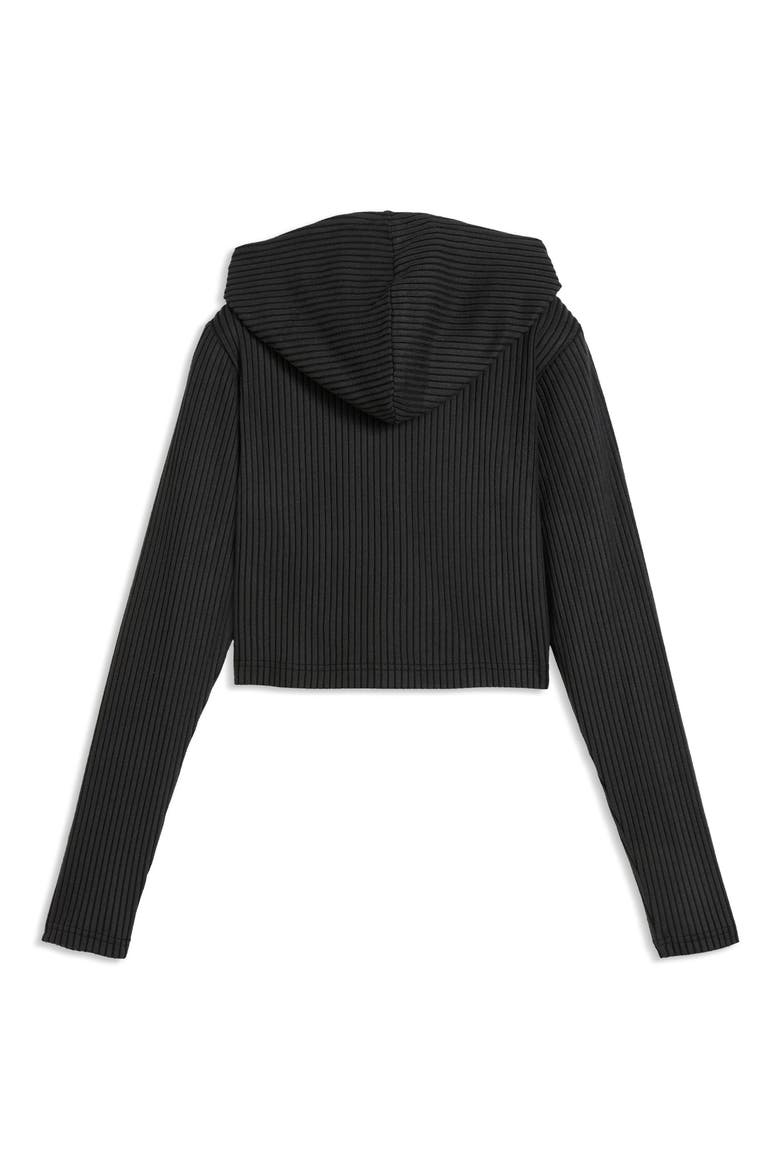 Essentials Ribbed Full Zip Hoodie, Alternate, color, PUMA BLACK