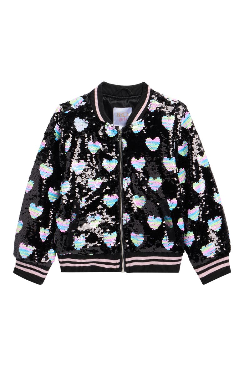 Kids' Sequin Embellished Bomber Jacket, Main, color, BLACK MULTI