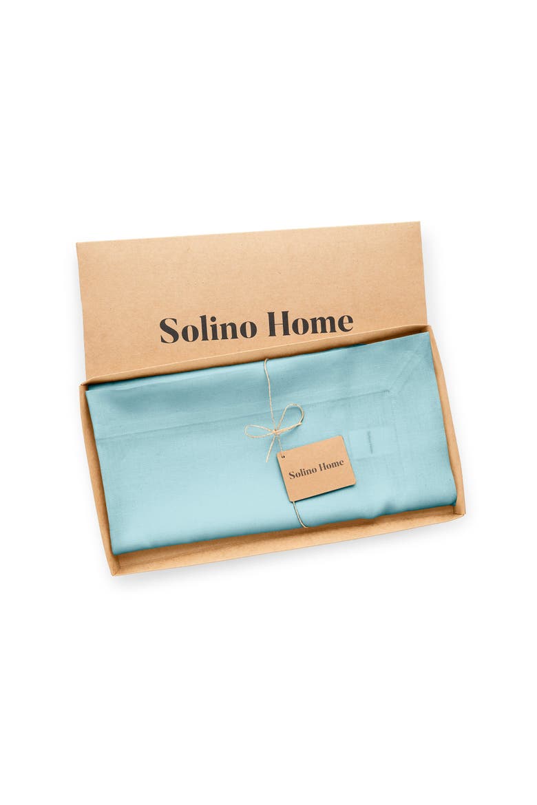 Linen Table Throw 52 x 52 Inch - Fete, Alternate, color, Aqua Blue