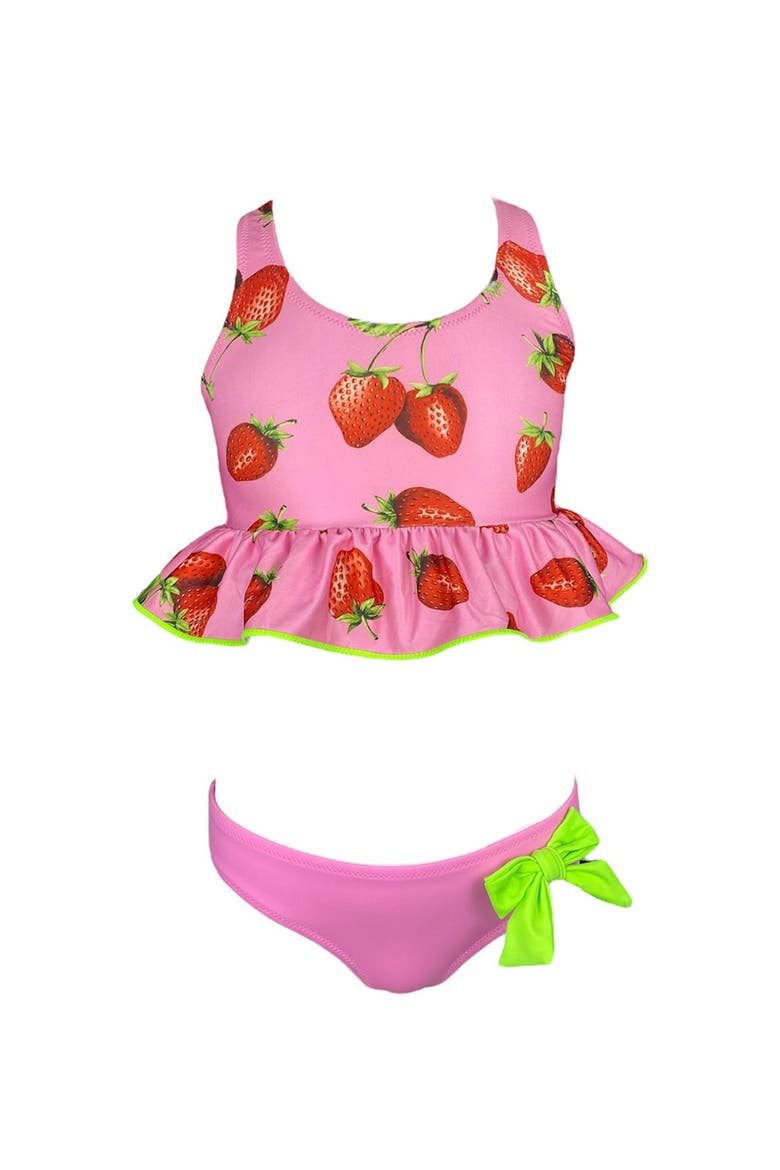 Kids' Strawberry Print Ruffle Two-Piece Swimsuit, Main, color, Pink