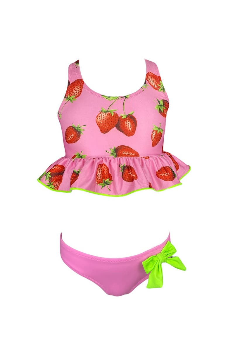 NESSI BYRD Kids' Strawberry Print Ruffle Two-Piece Swimsuit, Main, color, Pink