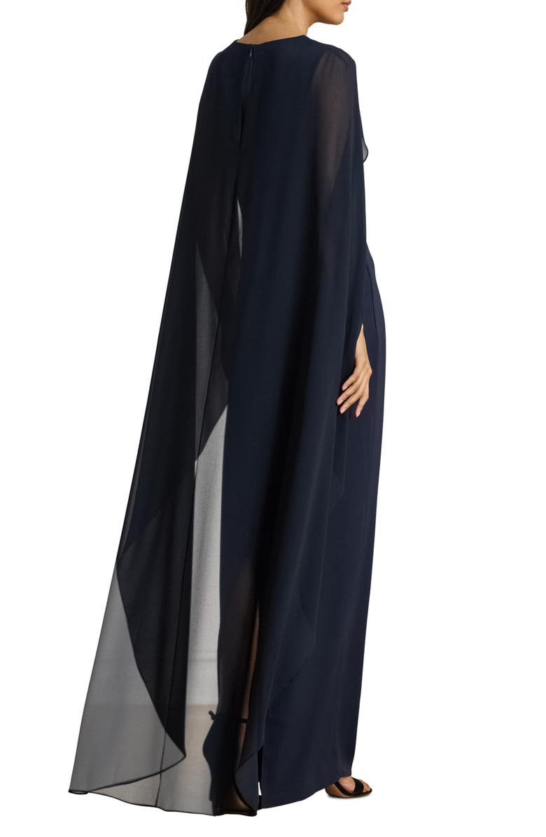 Lauren Ralph Lauren Sheer Cape Georgette Column Gown, Alternate, color, Lauren Navy