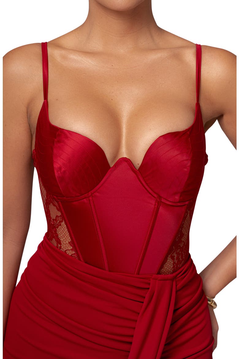 Incomparable Lace Inset Satin Bodysuit, Alternate, color, RED