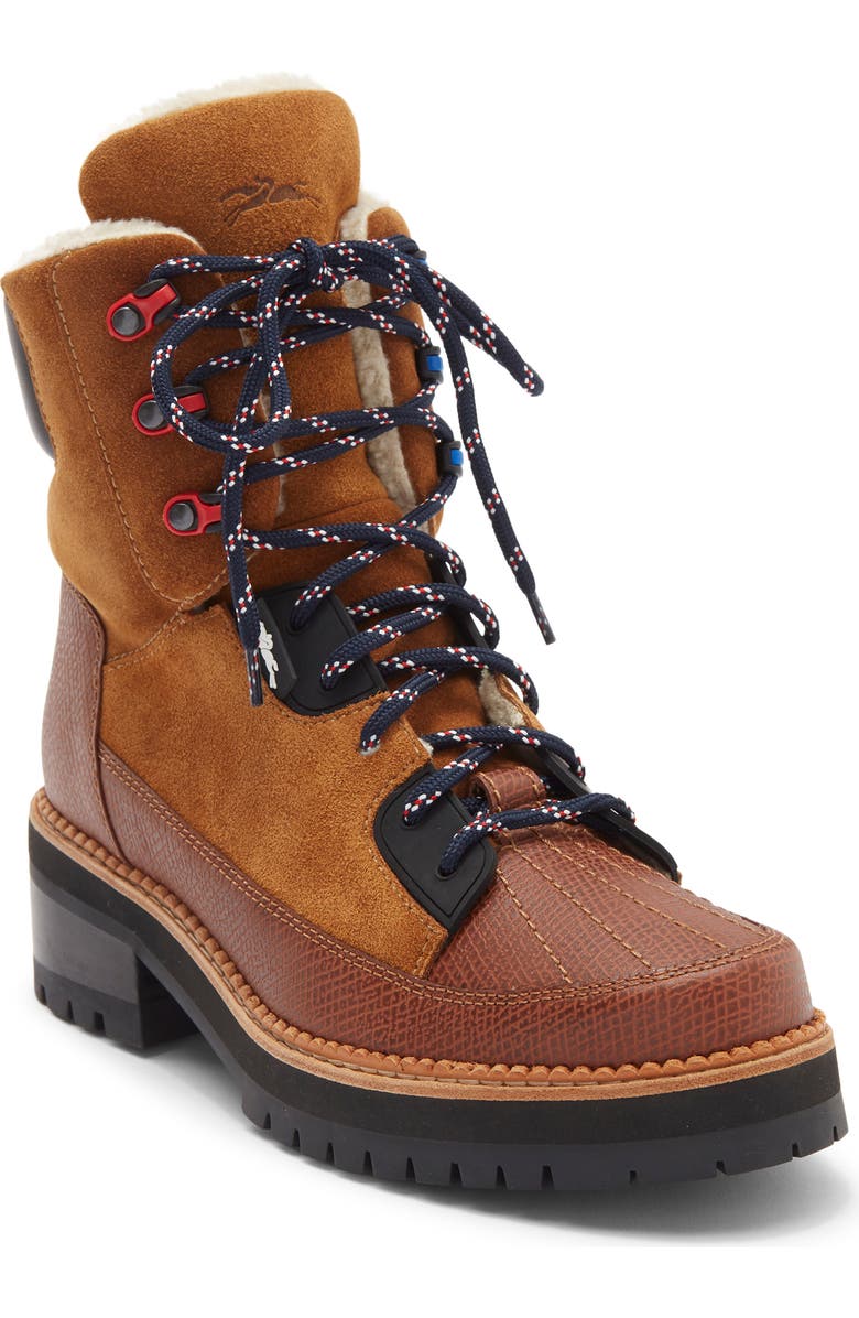 Longchamp Faux Shearling Lined Hiker Boot, Main, color, Cognac
