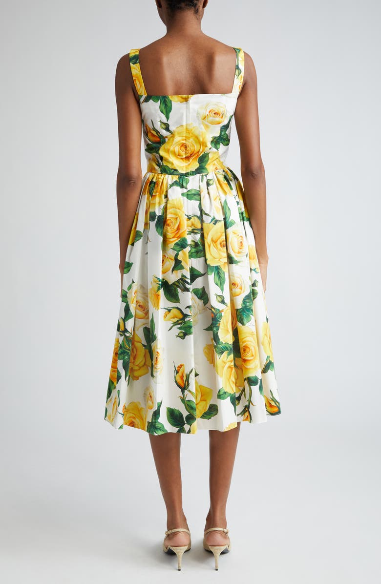 Dolce&Gabbana Rose Print Pleated Cotton Midi Dress, Alternate, color, Ha3qdrose Gialle F.b.nat