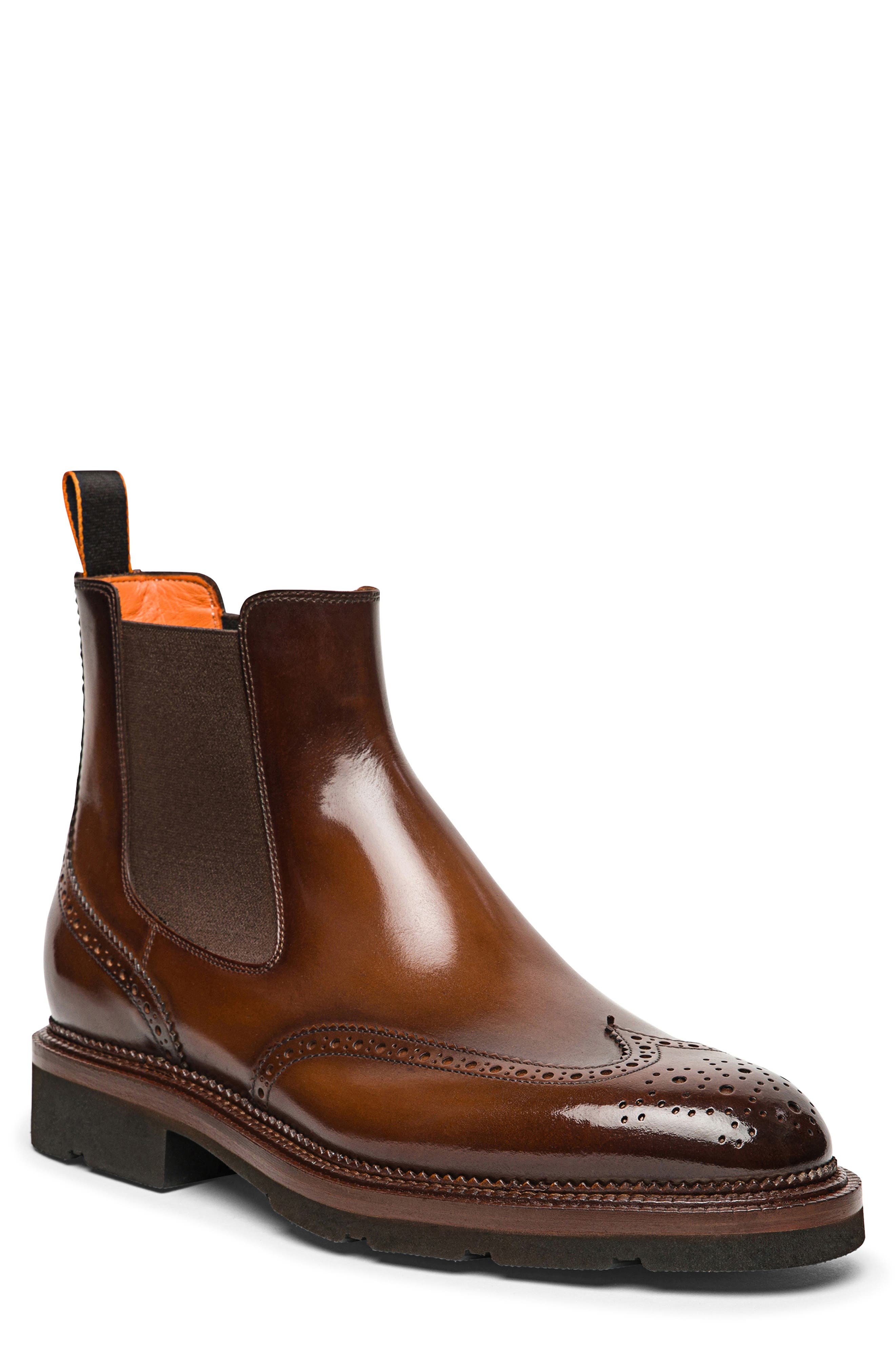 Santoni Kalama Wingtip Chelsea Boot, Main, color, Brown