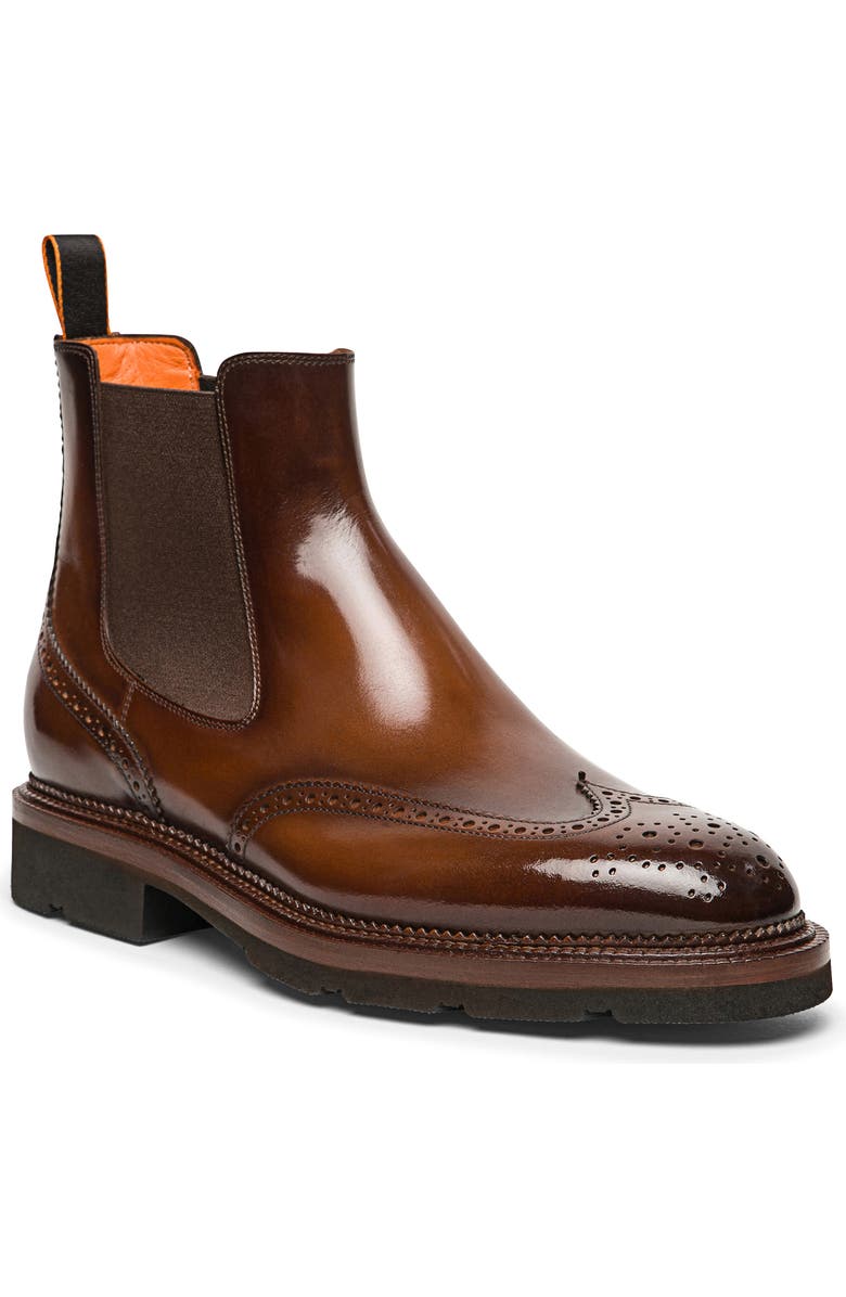 Santoni Kalama Wingtip Chelsea Boot, Main, color, Brown