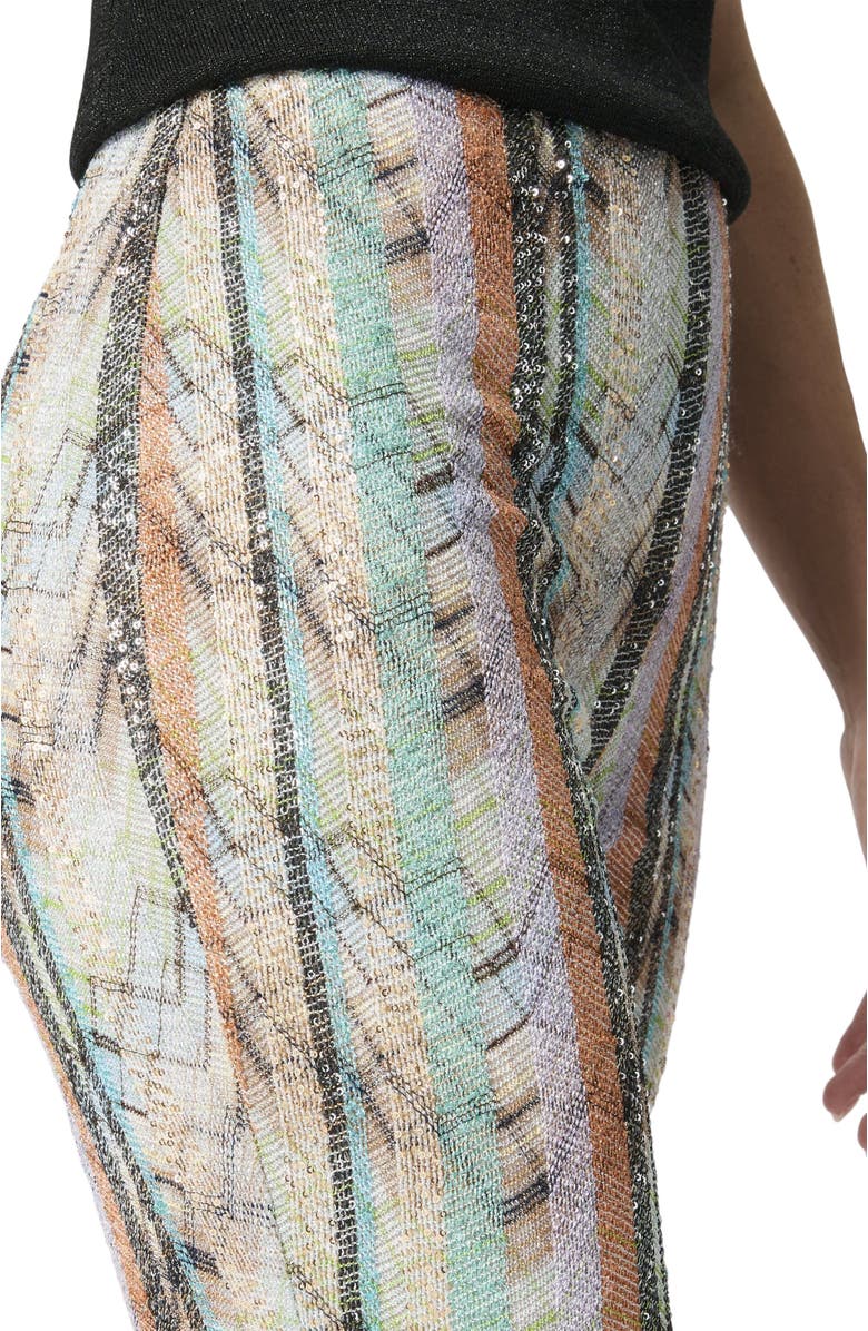 Missoni Multi-technique Mixed Viscose Lamé Flared Trousers, Alternate, color, Green& Brown