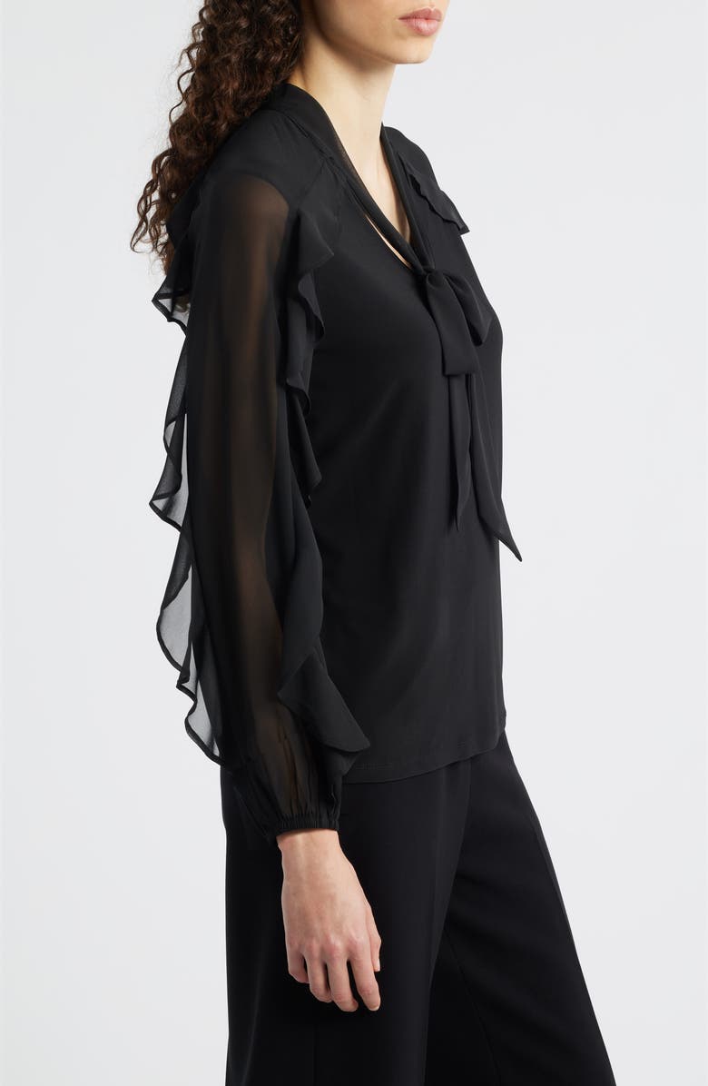 Anne Klein Ruffle Tie Neck Top, Alternate, color, Anne Black