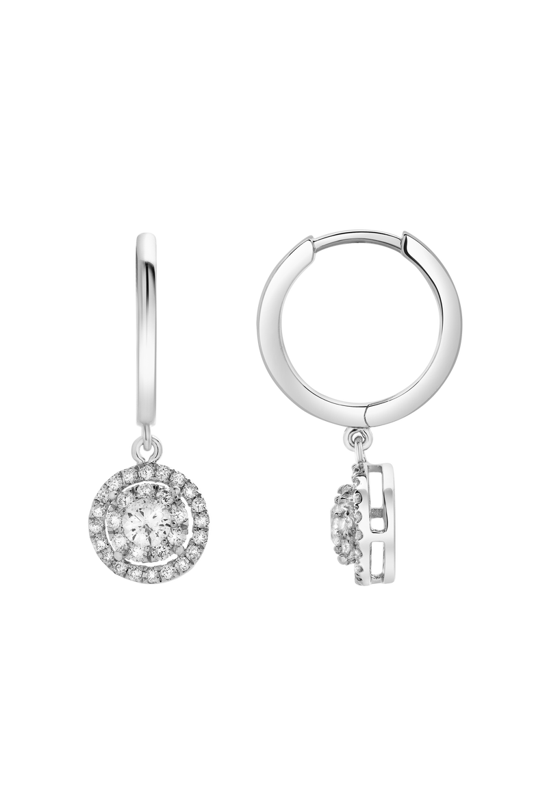 Daphne Pave Round Diamond Drop Huggie Hoop Earrings in 14K Gold, Alternate, color, 14K White Gold