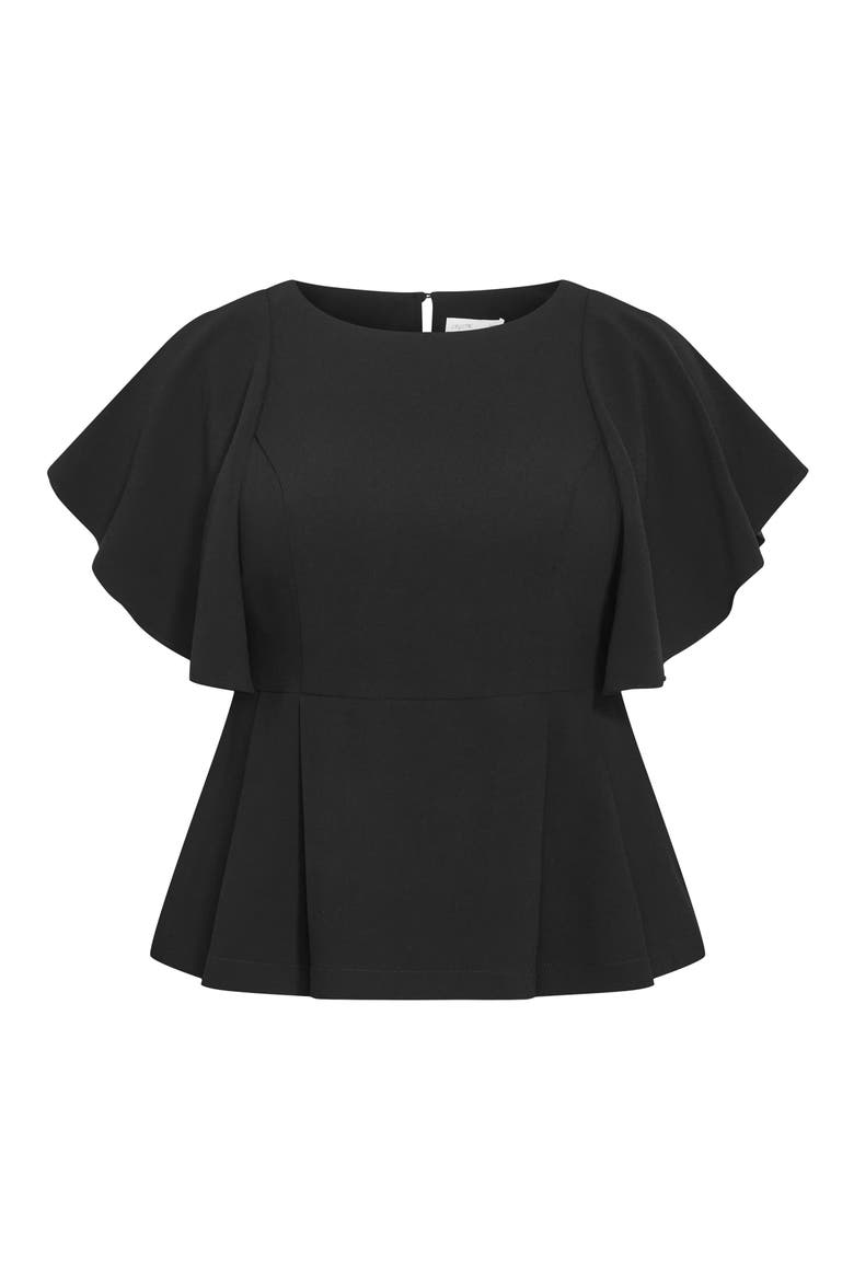 Flutter Sleeve Peplum Top, Alternate, color, BLACK