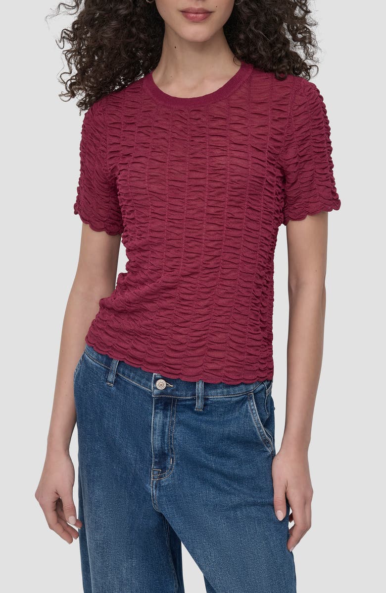 DKNY Superfine Textured Short Sleeve Sweater, Main, color, Beet