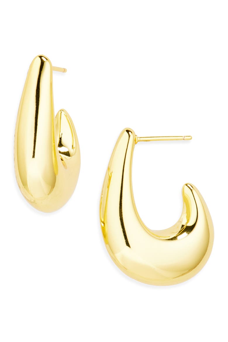 'J' Hoop Earrings, Main, color, GOLD
