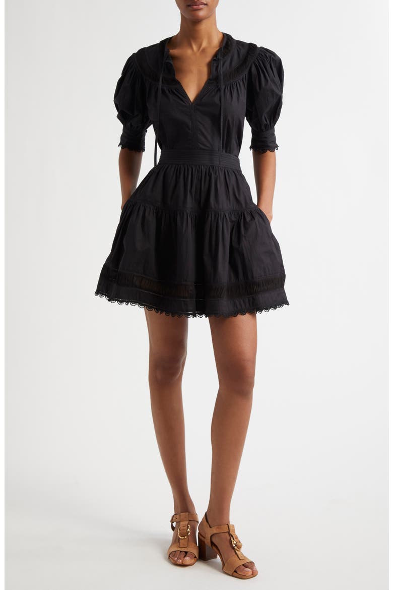 Ayla Tiered Cotton Skirt, Alternate, color, NOIR