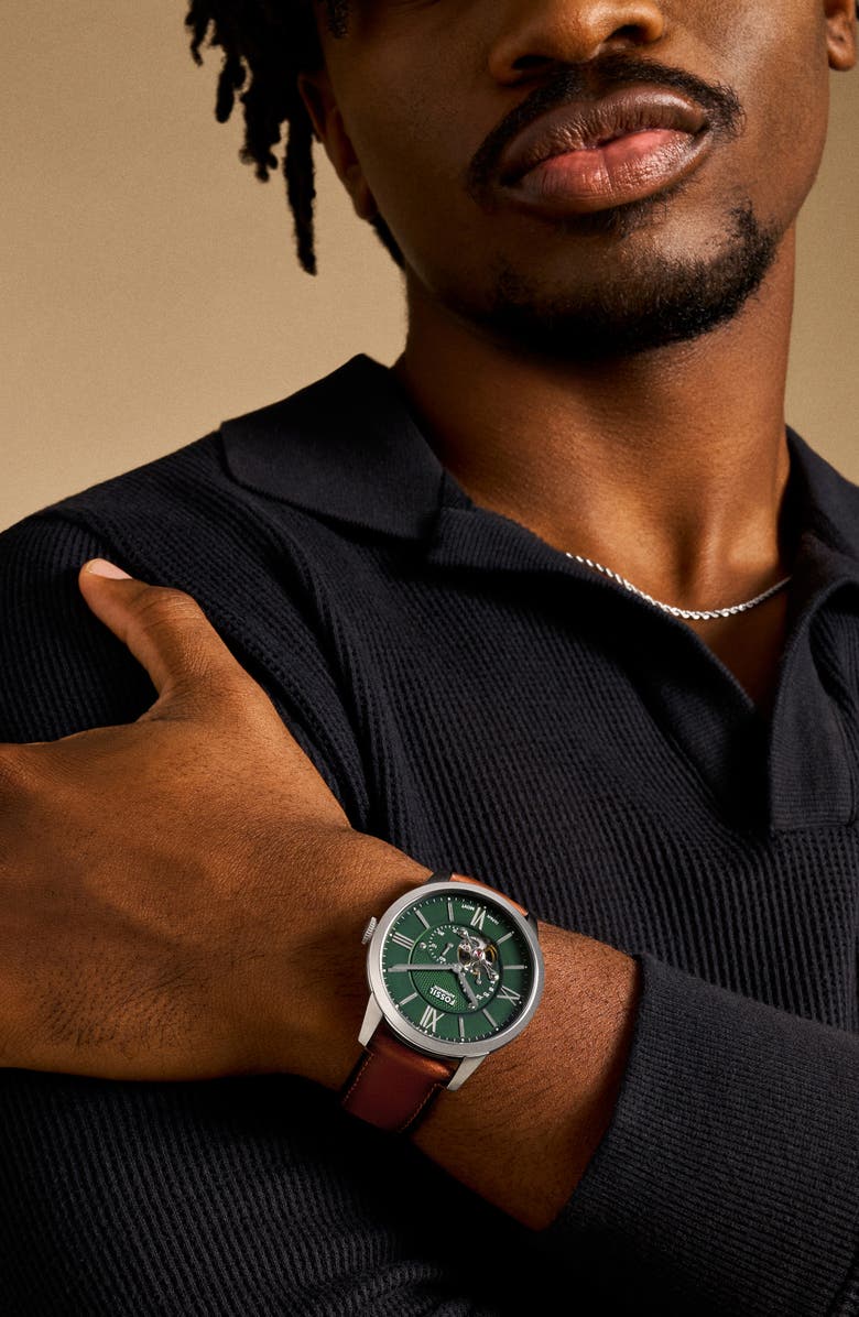 Fossil Townsman Automatic Leather Strap Watch, 44mm, Alternate, color, 